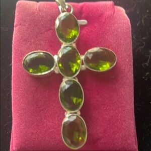 Peridot Green ( August Birthstone) Cross pendant. No chain